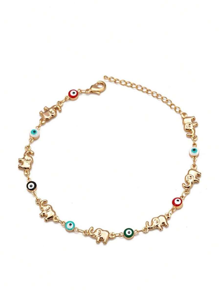 1件大象珐琅眼手链，时尚男女通用手链 - 金色 - 查看 1