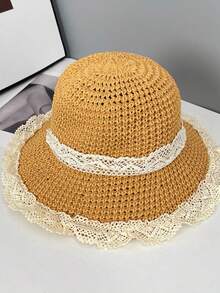 1pc Lace Trim Summer Beach Sun Hat - 1PC - View 4