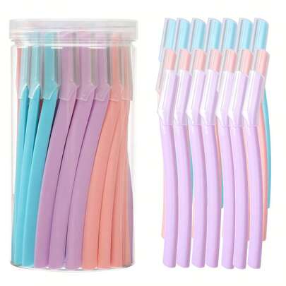 3/12/24件套眉毛修剪刀便携式面部剃刀脱毛器眉毛脱毛器剃须刀片化妆工具