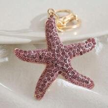 Rhinestone Ocean Starfish Car Key Chain Metal Keyring Bag Charm Keychain, Creative Cross-Border Gift, Zinc Alloy Jewelry, Summer Car Accessories Cute Goth Y2k Bag Accessories Lanyards With Id Holder Car Accessories Bag Charms  Party    Zinc Alloy    Marine Life - 薄荷藍 - 查看 3