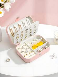 1pc Travel Dual-Layer Jewelry Box, PU Leather Jewelry Storage Case, Snap Closure Jewelry Organizer Box, Suitable For Rings, Pendants, Earrings, Necklaces, Great For Vacation, Beach, Bathroom, Bedroom, Large Capacity - Multicolor - View 5