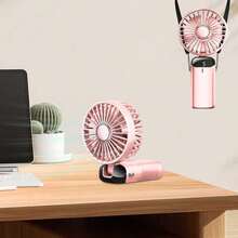Portable Handheld Electric Fan, Battery Powered, With Stand, 8 Hours Runtime, Digital Display, 5 Speed Levels, 90° Adjustable, Rechargeable Mini Fan For Indoor & Outdoor Use - Multicolor - View 13