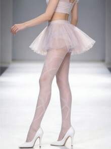 1双女士提花丝袜，黑色缎带印花薄丝袜，纯白色防勾丝薄丝袜，哥特朋克亚文化丝袜 - 彩色 - 查看 7