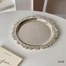 1pc Vintage Tray, Cup Coaster, Candle Mat, Jewelry Organizer Plate, Silver/Gold Metal - Silver - View 12