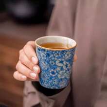 1pc Ru Kiln Ceramic Tea Cup, Handhold Beverage Mug, Single Cup Tea Set - Blue - View 2