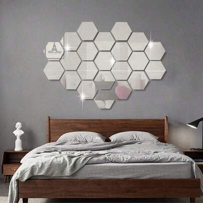 6/12/24Pcs 3D Hexagonal Mirror Wall Decals DIY Wall Stickers Removable Adhesive Beautiful Mosaic Tile Decals Home Decor