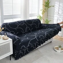 1 tấm bọc ghế sofa in họa tiết, kiểu váy, có chun co giãn, bảo vệ ghế sofa đa năng dùng được cả bốn mùa, bọc ghế sofa nguyên khối với viền xếp ly, phù hợp với ghế sofa 1/2/3/4 chỗ ngồi, thích hợp cho phòng ngủ, văn phòng, phòng khách, ngoài trời, trang trí nhà cửa. - màu đen - Xem 9