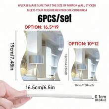 Bộ 6 miếng dán tường gương lượn sóng, gương toàn thân không khung trang trí, thích hợp cho phòng ngủ, phòng thay đồ, ký túc xá và gia đình, có thể dán trên gạch, dùng để treo tường hoặc đặt trên sàn. - sóng - Xem 2