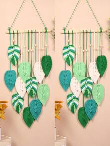 1pc Bohemian Handmade Woven Leaf Tapestry, Room Decor Hanging Wall Art With Tassels, Photo Display For Bedroom - Green - View 28