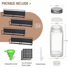 Spice Rack, Kitchen Essentials, Magnetic Spice Rack, 4 Pack, 24 Square Glass Jars With Lids, Quick-Find Pre-Printed Labels, Funnel, Space Saver, Refrigerator And Microwave Oven Organizer - 預設 - 查看 4