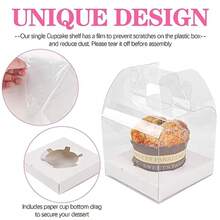 12 PCS Individual Cupcake Containers Single Cupcake Boxes With Handle And Inserts C Plastic Favor Boxes - Clear - View 6
