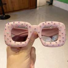 Women's Fashion Glasses - UV Protection With Blue Diamond Decoration, Exclusive Large Square Frame Design For Parties, Suitable For Everyday And Special Occasions - Fashion Accessory, Fun Design, Durable, Designer Style, A Must-Have For  Enthusiasts - Màu xanh lam - Xem 7