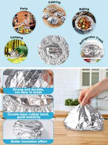 10/20片装隔热铝箔盖，可重复使用的铝箔食品盖，露营保温食品盖，可拉伸厨房保鲜隔热膜，适用于厨房和餐桌、野餐、碗碟、容器、露营和家庭使用 - 查看 5