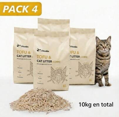 PACK 4 Bolsas 6L/2,5kg Arena de Tofu de maiz para Gatos