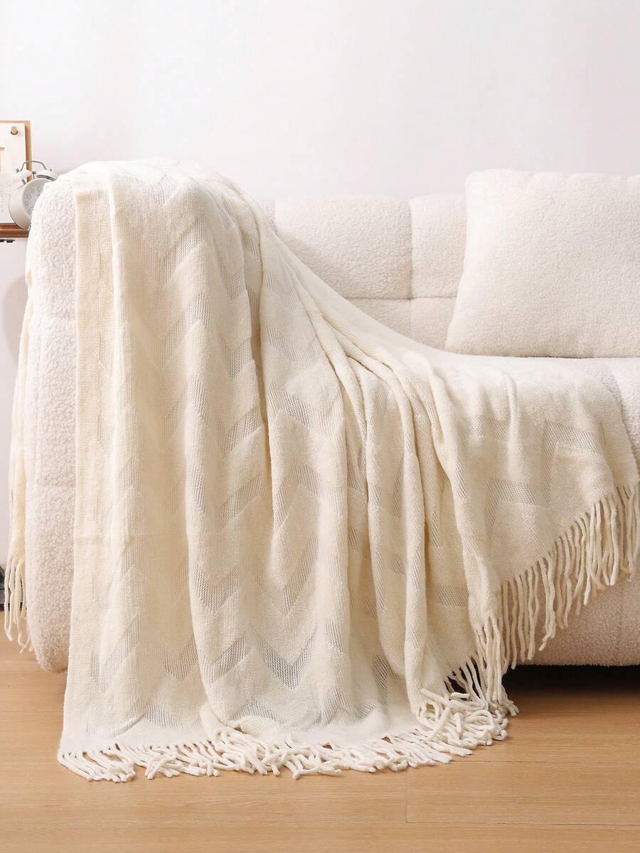 1 chiếc chăn sofa vuông nhỏ hai màu kẻ caro, chăn ném hình chữ nhật bằng polyester có tua rua, thích hợp cho giấc ngủ trưa ở văn phòng và sử dụng hàng ngày. - Xem 1