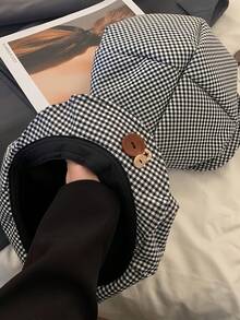 Retro Houndstooth Beret, Unique Design Artistic Flattering Korean Style Painter Cap - Multicolor - View 5