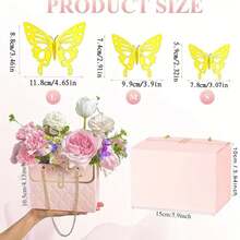 24pcs Flower Gift Bag Set, Including 12pcs Flower Box And 12pcs 3D Butterfly Decor, Multi-Functional Flower Box Portable Handbag Suitable For Bouquets, Great For Party, Mother's Day, Wedding, Birthday, Graduation, Valentine's Day And More - Multicolor - View 3