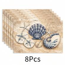 1 pieza Mantel de estilo oceánico, con patrón de conchas, tapete para el desayuno, diseño minimalista, decoración de mesa, accesorio de cocina, mantel de lino, posavasos, agarradera, base para tazón, fácil de limpiar, adecuado para el hogar, comedor, decoración del comedor, juego de regalo, regalo festivo, regalo para amigos - Multicolor - Ver 16