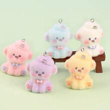 5个植绒3D可爱小狗树脂配件卡通钥匙扣DIY手工饰品吊坠 - 彩色 - 查看 1