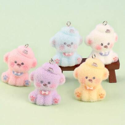 5 chiếc móc khóa hình cún con 3D dễ thương bằng nhựa resin, phụ kiện hoạt hình, đồ trang sức thủ công tự làm.