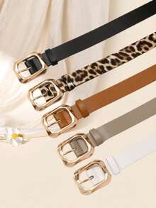 5pcs/Set Square Buckle Retro Leather Belt, Versatile For Daily Wear With Dresses, T-Shirts, Casual - Multicolor 1 - View 3
