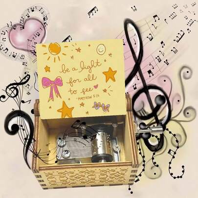 "Herkesin Görebileceği Bir Işık Olun" Matta 5:16 El Kranklı Ahşap Müzik Kutusu - "Sen Benim Güneş Işığımsın" Şarkısını Çalıyor, Pil Gerektirmez, İnananlar İçin Mükemmel Hristiyan İlham Verici Hediye ve Ev Dekorasyonu