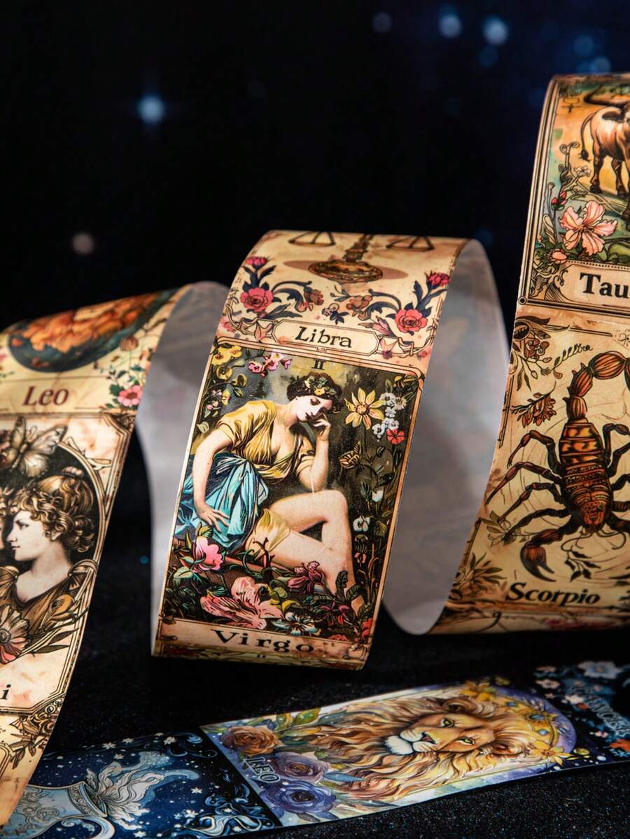 1卷星空共鸣系列复古十二星座剪贴簿和纸胶带，跨境文具用品 - 多色 - 查看 1