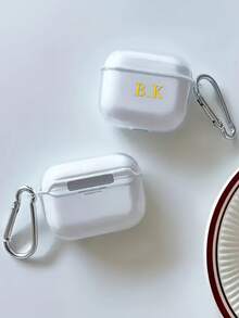 Customized (2-Piece Set, Including Hook) Minimalist Transparent Earphone Case Compatible With AirPods 1/2 3 New 4 Pro 3, Customized Letter Name, Back To School Season, Valentine's Day Gift, Good Birthday Gift, Holiday Gift, Gift For Men And Women, Personalized Gift - Clear - View 3