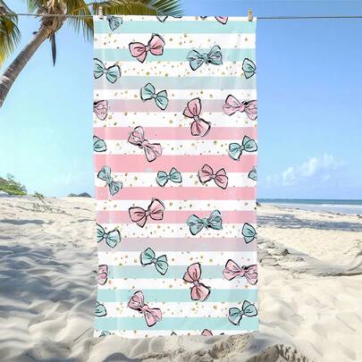 1pc Soft Bowknot Pattern Printed Microfiber Beach Towel, Suitable For Beach, Swimming Pool, Camping And Travel, Bathroom, Fitness, Yoga, Soft And Comfortable Microfiber Towel, Extremely Comfortable Bath Towel, Fashionable Beach Towel, Super Absorbent, Lightweight And Portable, Windproof And Sun-Proof, Summer Travel Anti-Sand, Bathroom Decor