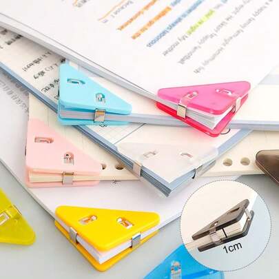 Clips de carpeta de archivos multifuncionales, clips de papel triangulares, clips de esquina de plástico de colores adecuados para oficina, escuela y hogar, organizador de archivos transparente