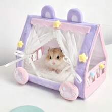 可爱仓鼠躲藏床 | 柔软封闭式聚酯纤维宠物屋，温暖舒适的小型宠物窝 - 查看 3