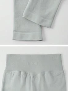 1pc Women High Waist Elastic Fitted Letter Print Sports Leggings - Light Grey - View 3