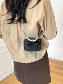 2026 Spring New Arrival Sweet Bowknot Pearl Handbag, Women's Shoulder Bag & Crossbody Bag - Black - View 2
