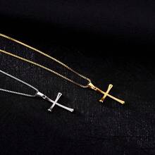 1件18K镀金银色不锈钢时尚休闲祈祷十字架吊坠项链，适合女性日常佩戴 - 銀色 - 查看 3