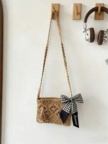 1 Piece Available. Custom Woven Crossbody Bags, Silk Scarves With Personalized Names, Personalized Crossbody Bags, Simple Woven Shoulder Bags, Multi-Functional Travel Beach Bags, Woven Beach Bags, Women's Clutches, Summer Bohemian Style Woven Shoulder Bags, Simple Woven Crossbody Bags, Women's Multi-Functional Travel Beach Bags, Woven Bags. - Khaki - View 11