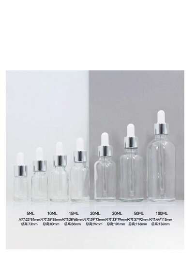 5 Stücke transparente Glasflaschen mit goldenem Schraubverschluss, weißem Gummi, nachfüllbare leere Flaschen für ätherische Öle, Parfüm, Labor, Pharmazeutika, Flüssigkeiten, Reisen, Glasflaschen mit Glasdosierer (Weiß)