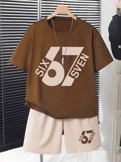 Young Boy Letter Print Short Sleeve T-Shirt And Shorts