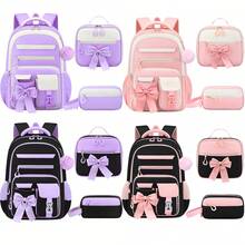 3pcs Bow Decor Lightweight Zipper Backpack Set, High Density Casual Backpack For Girl, Suitable For School And Daily Commute - Pink - View 1