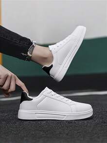 Men's Flat Sneakers, Lightweight Low-Top Style, Suitable For Daily Wear, Walking And Gym Use - Fashion - White and Black - View 7