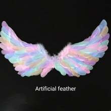 1件白色天使羽毛翅膀道具，雪景摄影服装，舞台表演服装，角色扮演节庆表演T台婚礼摄影道具，仙女羽毛天使翅膀，公主背包装饰，圣诞节万圣节翅膀道具，节日派对用品，万圣节活动服装道具，可穿戴服装道具，节日服装道具，摄影道具，适合成人和儿童 - 彩色 - 查看 9