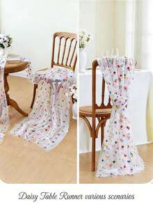 1Pc Floral Embroidered Table Runner, Featuring Colorful Mini Flowers And A Semi-Transparent Mesh Fabric, In A Rustic And Refreshing Style, Suitable For Bedroom, Living Room, Party, And Wedding Table Decoration. - 11.81*70.87英寸 - 查看 11