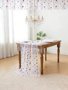 1Pc Floral Embroidered Table Runner, Featuring Colorful Mini Flowers And A Semi-Transparent Mesh Fabric, In A Rustic And Refreshing Style, Suitable For Bedroom, Living Room, Party, And Wedding Table Decoration. - 11.81*70.87英寸 - 查看 7