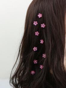 10pcs/Pack Cute Sweet Floral Hair Clips For Girls, White Flower Hair Accessories - Hot Pink - View 5