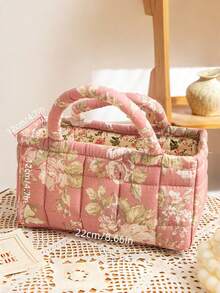 1 pieza Cesta de almacenamiento con patrón floral práctica, cesta organizadora multiusos para juguetes, ropa, cosméticos, decoración del hogar, cesta de picnic portátil, artículo popular para el Día de San Valentín - Multicolor - Ver 17