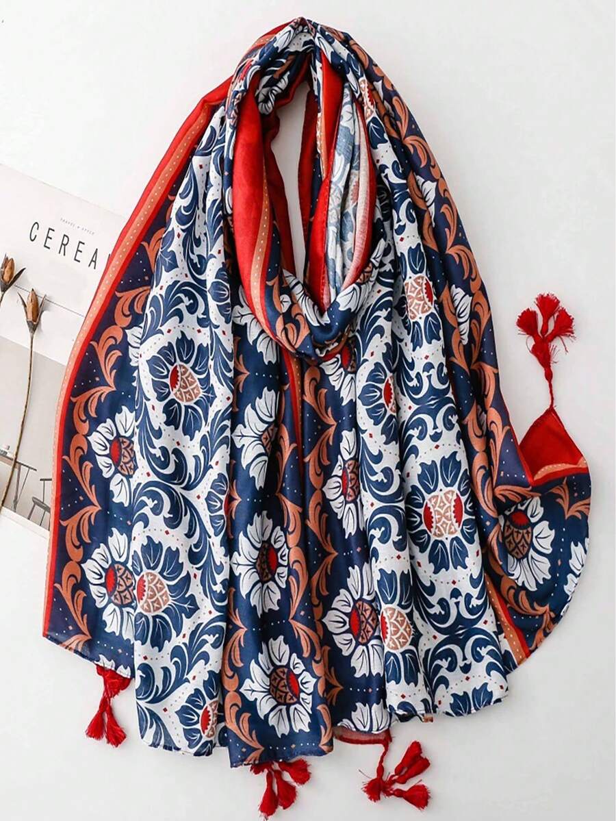 Polyester Floral Print Scarf - Multicolor - View 1
