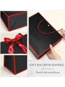 5个/套或1个黑色牛皮纸礼品袋，带红色装饰边，可用作购物袋、手提包装袋、蝴蝶结手提袋、万圣节糖果袋、大号白色纸袋。适用于万圣节、感恩节、圣诞节、独立日、2026年毕业季、返校季、新年、婚礼、生日等各种场合的礼品包装。 - 多色 - 查看 2