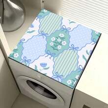 1pc Blue Bowknot Pattern Silicone Mat, Warm Family Atmosphere, Silica Gel, Anti-Slip, Suitable For Washing Machine Cover, Dryer Cover, Coffee Machine Mat, Kitchen Counter Mat, Multi-Purpose Household Mat - Blue and White Ribbon Letter Paper - View 2
