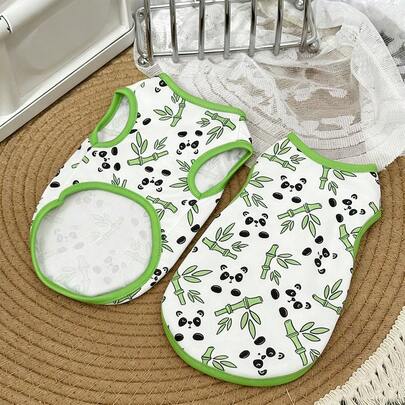 1pc Pet Dog/Cat Panda & Bamboo Print Breathable Vest, Flea & Fur Resistant, Suitable For Indoor & Outdoor Use