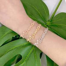 简约不锈钢字母“MAMA”链条手链，适合母亲节、万圣节、圣诞节的珠宝礼品配饰 - 彩色 - 查看 2