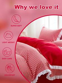 舒适2/3件套花卉蕾丝边纯色格子柔软床上用品组合。套装包含：1件花卉蕾丝被套 + 1/2件花卉蕾丝枕套（不含被芯和枕芯），隐形拉链，4个角带系带。适用于卧室、宿舍、旅行酒店住宿，四季皆宜。 - 紅色 - 查看 12